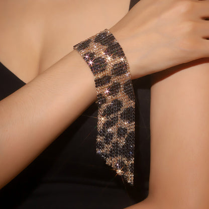 DINGKA 夸张超闪宽边水钻流苏手链女 时尚百搭满钻手镯网红手饰