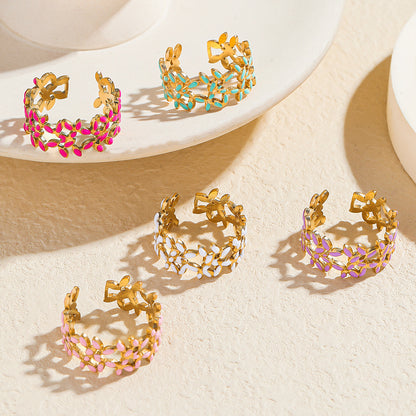 麦芽饰品滴油花瓣叶子戒指开口设计可调节指环食指戒清新甜美手饰