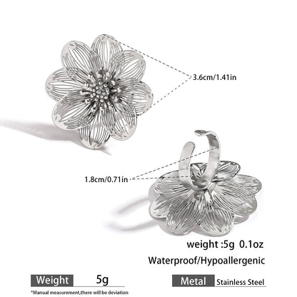 麦芽不锈钢不掉色花朵戒指女立体感开口设计指环夸张欧美跨境手饰