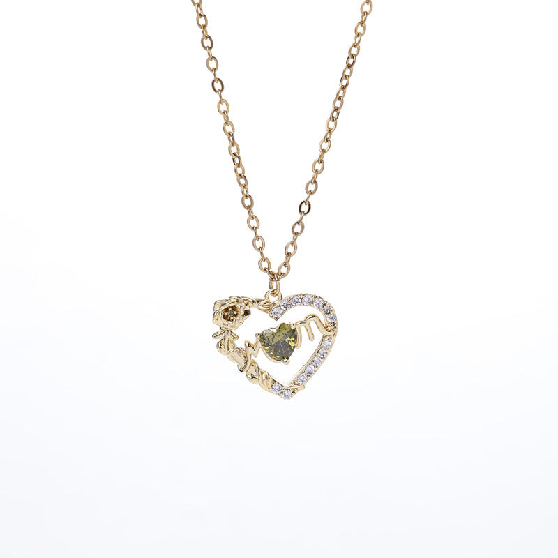 Women's Heart Pendant Necklace with Sparkling Zircons & 12 Birthstones