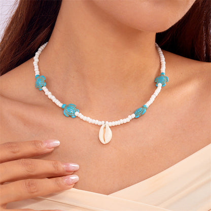 欧美夏季海洋度假海星贝壳海螺珍珠多层项链时尚夸张多层叠戴项链