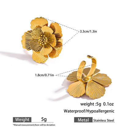麦芽不锈钢不掉色花朵戒指女立体感开口设计指环夸张欧美跨境手饰