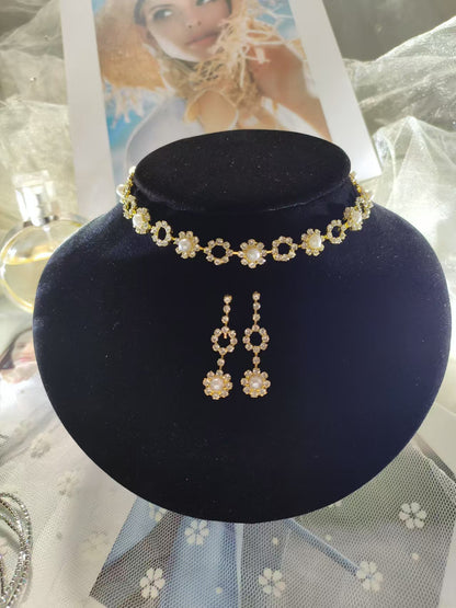 欧美热销新娘圆圈水钻套链婚纱配饰时尚水滴耳环项链套装水晶