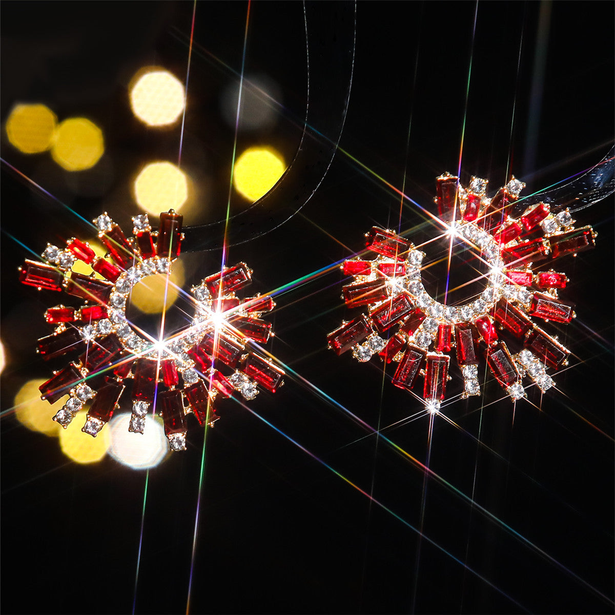 欧美跨境饰品 气质百搭彩色玻璃水钻C形耳环女 气质优雅雪花耳饰