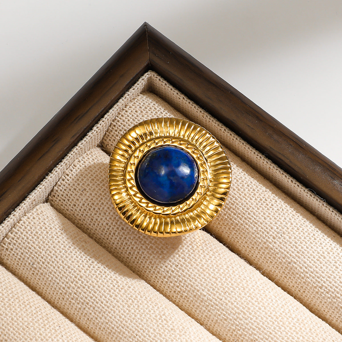 麦芽欧美复古宫廷风天然石戒指开口设计圆形荷叶指环轻奢小众手饰