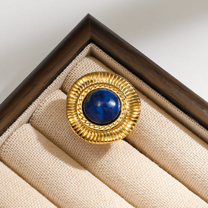 麦芽欧美复古宫廷风天然石戒指开口设计圆形荷叶指环轻奢小众手饰