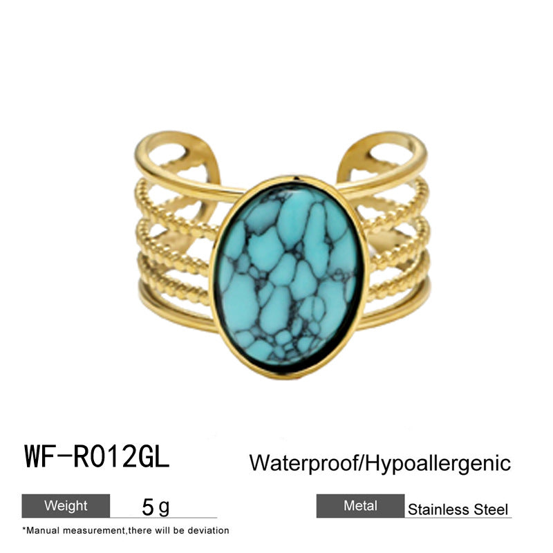 麦芽不锈钢18k金不掉色戒指绿松石开口食指戒指环 小众高级感手饰