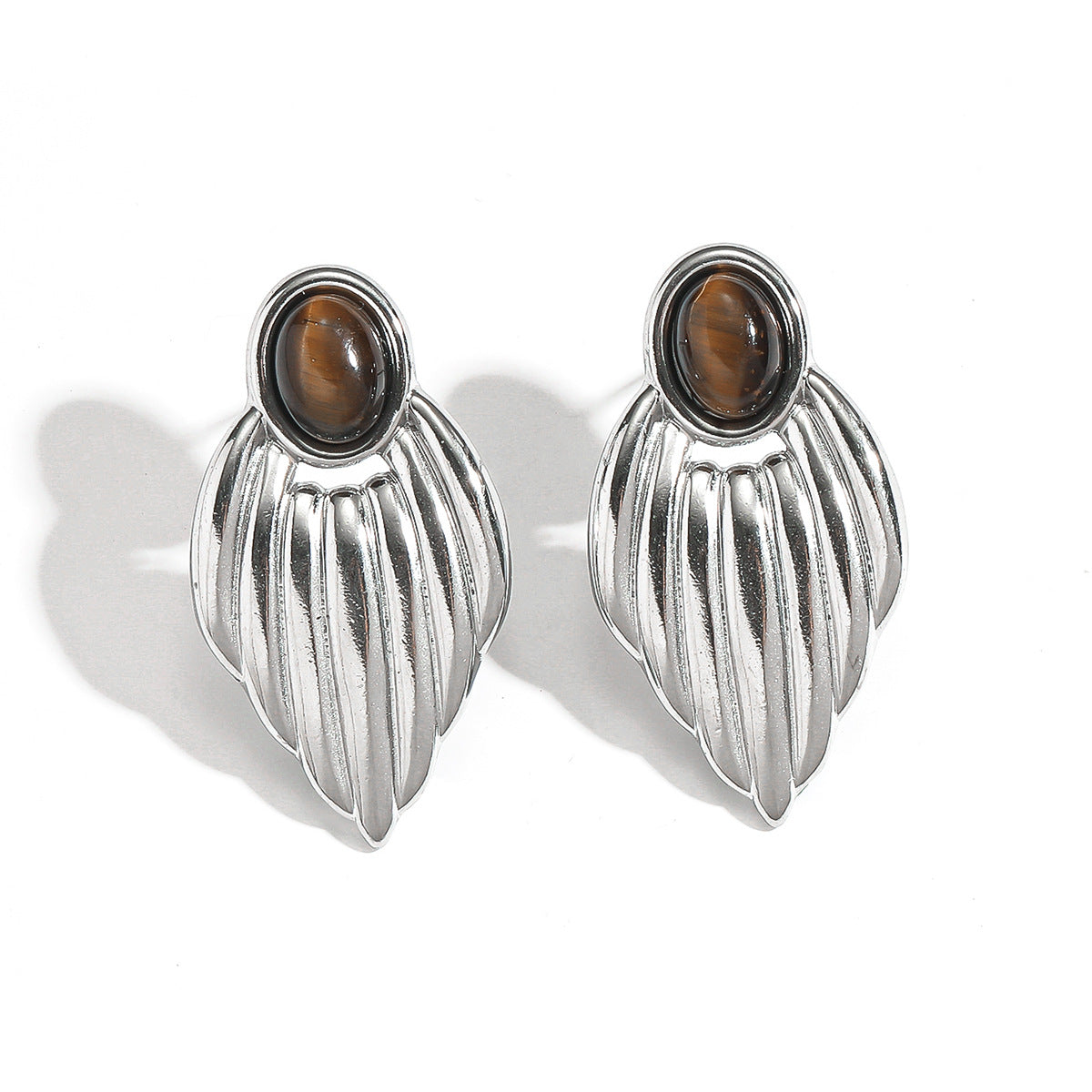 麦芽不锈钢钛钢翅膀天然石耳钉耳环高级感轻奢小众耳饰品欧美跨境