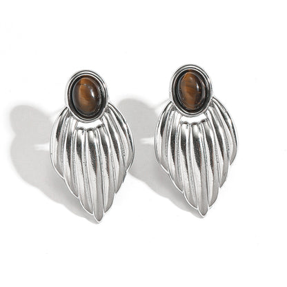 麦芽不锈钢钛钢翅膀天然石耳钉耳环高级感轻奢小众耳饰品欧美跨境