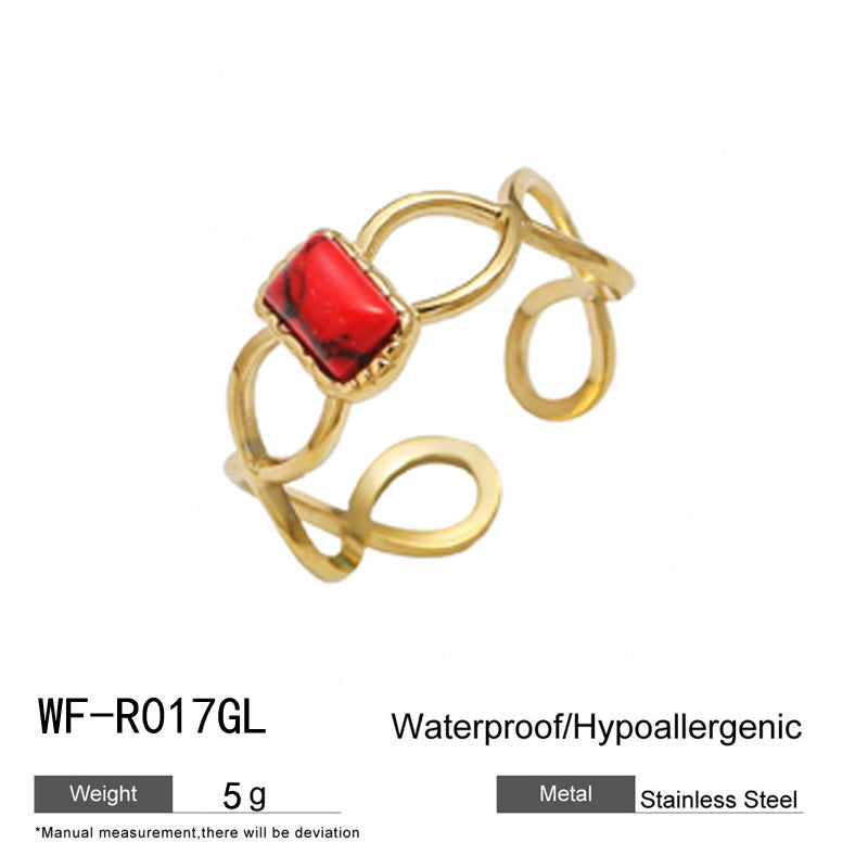 麦芽不锈钢18k金不掉色戒指绿松石开口食指戒指环 小众高级感手饰