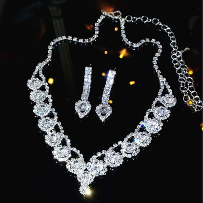 亚马逊爆款奢华新娘项链耳环两件套婚礼配饰气质锆石花朵首饰套装