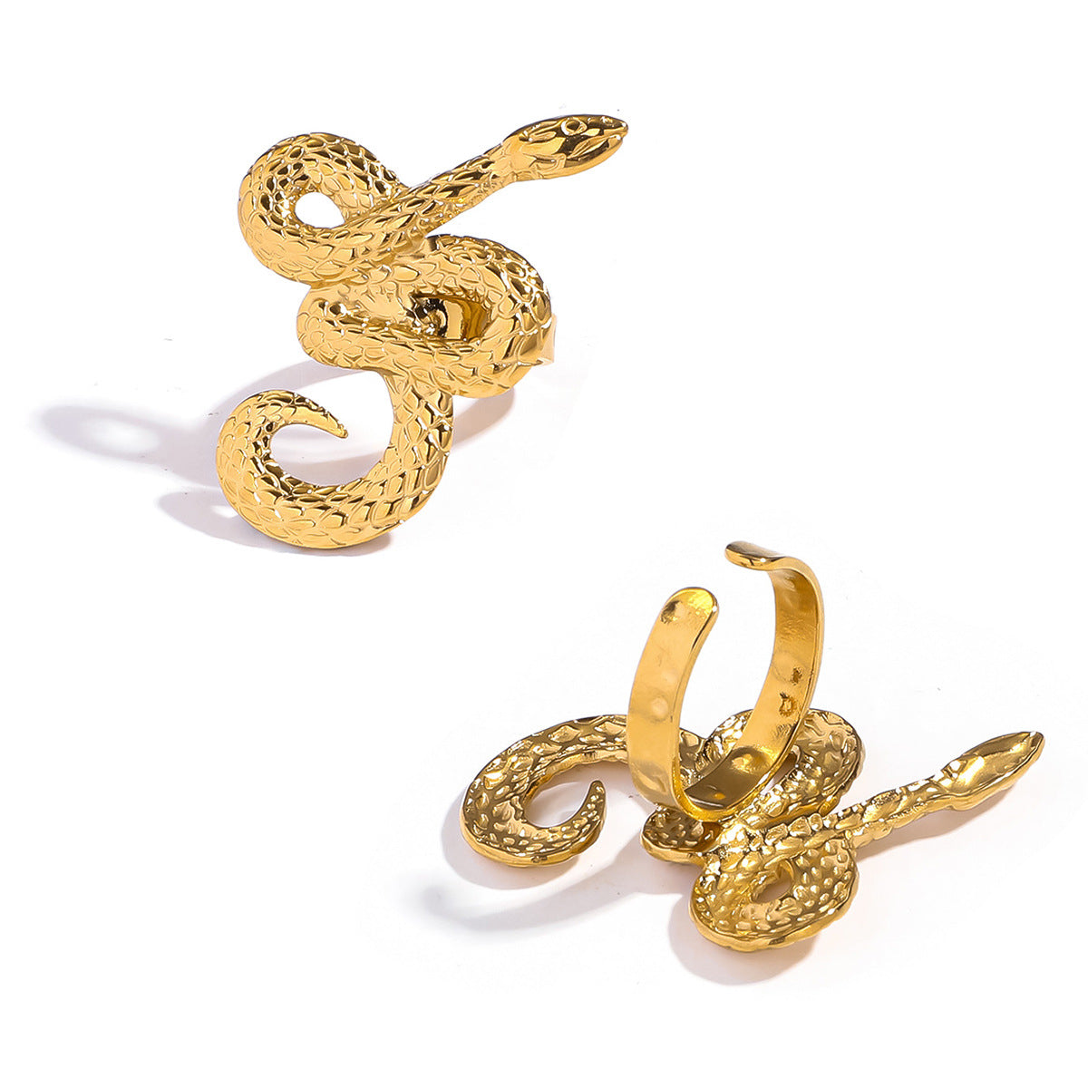 麦芽欧美跨境灵蛇蛇形钛钢不锈钢戒指开口设计指环女个性轻奢手饰