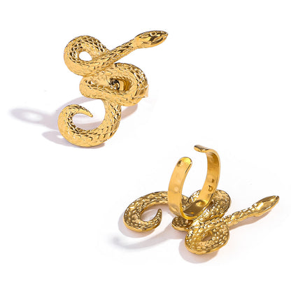 麦芽欧美跨境灵蛇蛇形钛钢不锈钢戒指开口设计指环女个性轻奢手饰