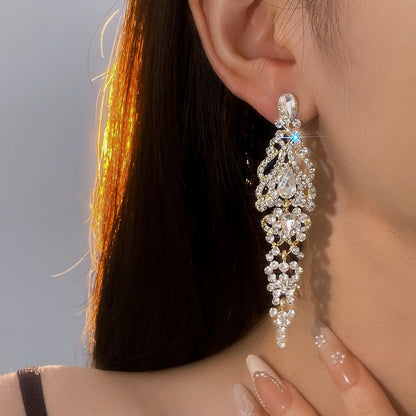 Silver Teardrop Tassel Stud Earrings