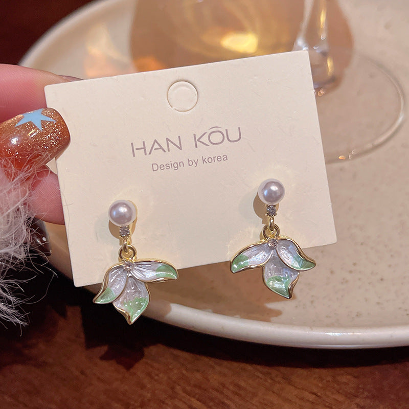 Sterling Silver S925 Needle Fresh Forest Style Flower Stud Earrings for Women, Vacation Style Light Luxury Minority Advanced Pearl Earrings