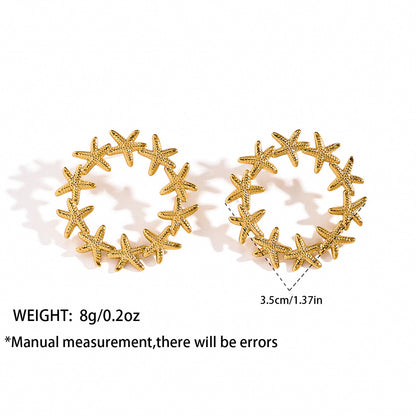 麦芽欧美跨境不锈钢海星星星耳钉女海洋风耳环个性时尚设计感耳饰