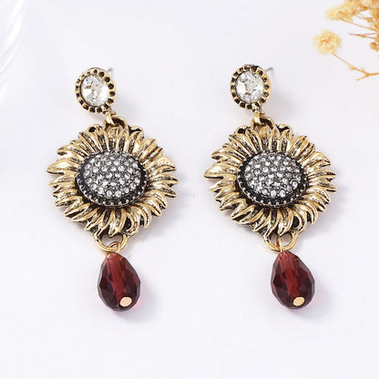 CZ Sunflower Drop Earrings