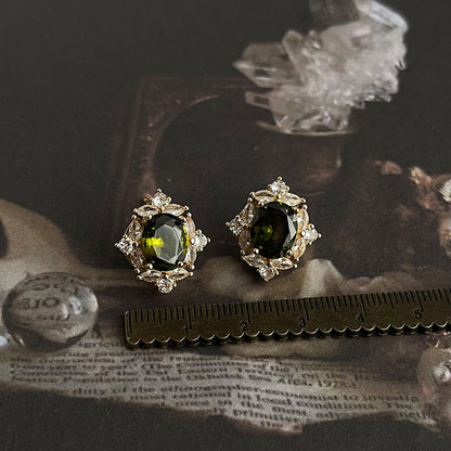 Green CZ Vintage Stud Earrings