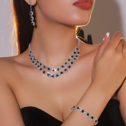 亚马逊爆款时尚闪亮水钻项链耳环手链套装 奢华气质项饰耳饰3件套