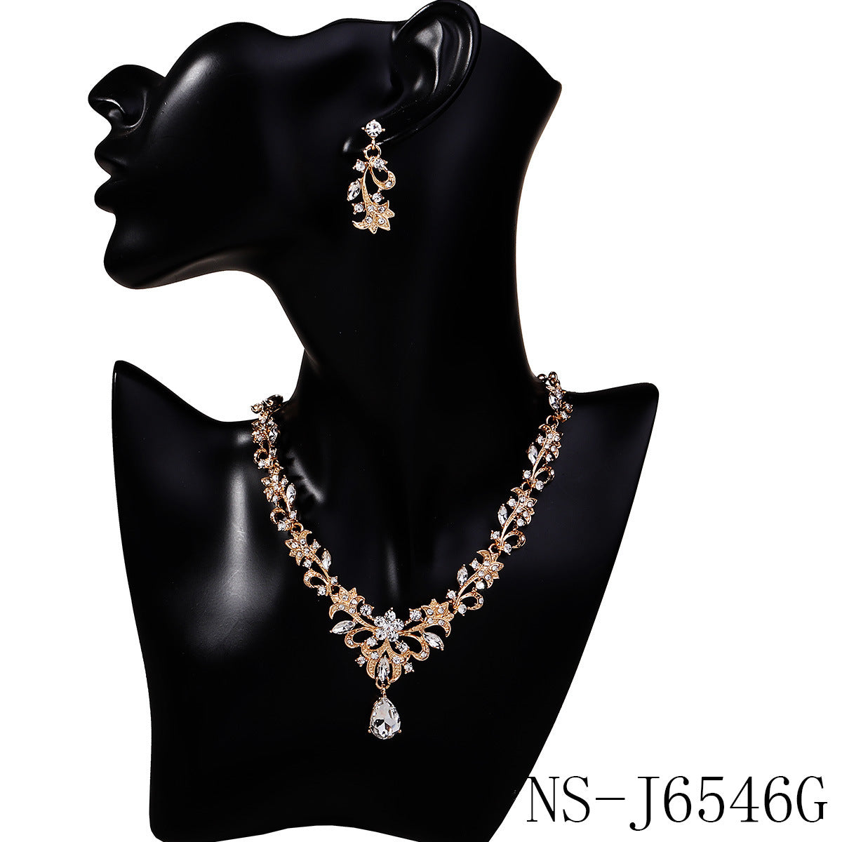 欧美新娘项链耳环套装复古水晶合金首饰搭配花朵水滴满钻礼服配饰