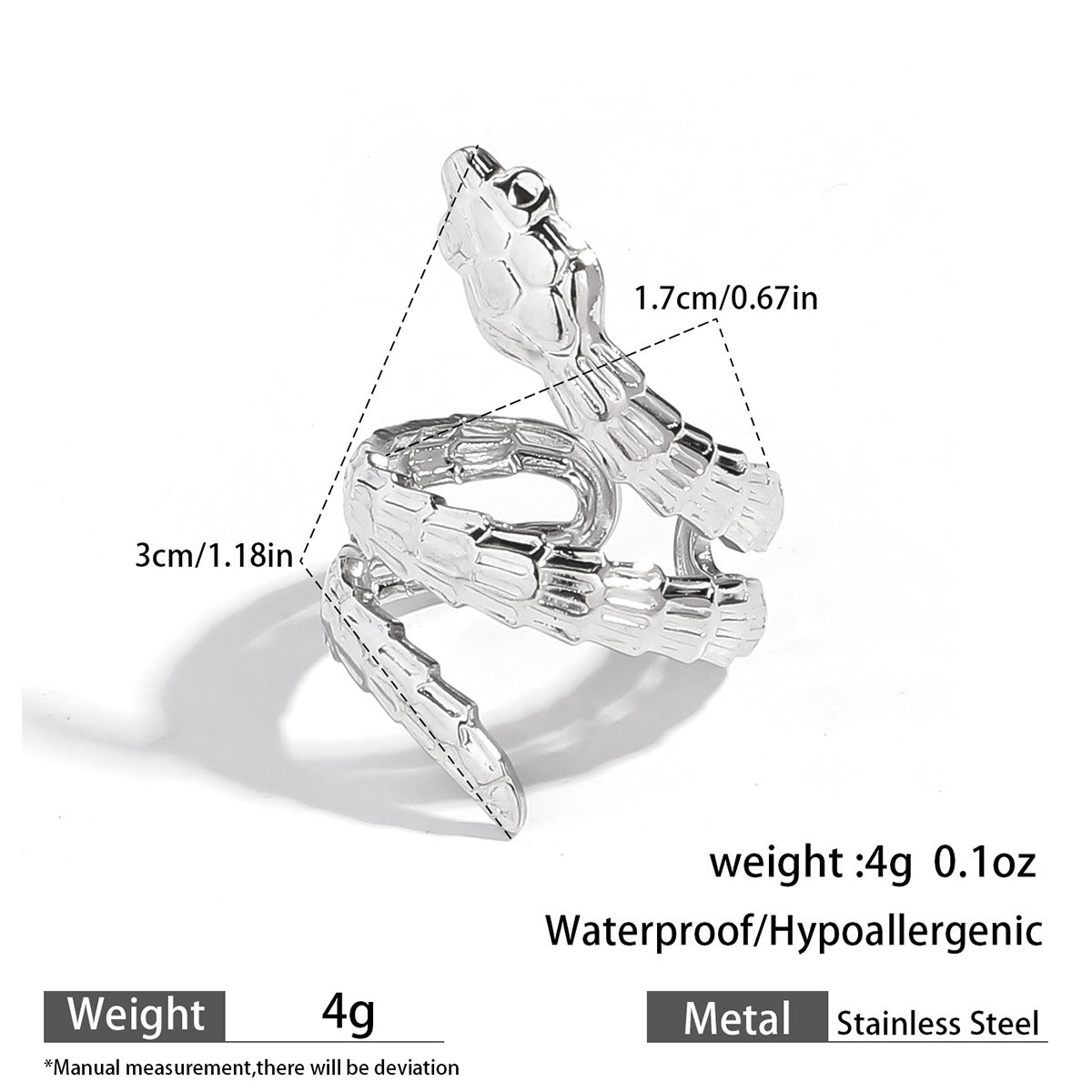 麦芽欧美跨境灵蛇蛇形钛钢不锈钢戒指开口设计指环女个性轻奢手饰