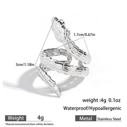 麦芽欧美跨境灵蛇蛇形钛钢不锈钢戒指开口设计指环女个性轻奢手饰