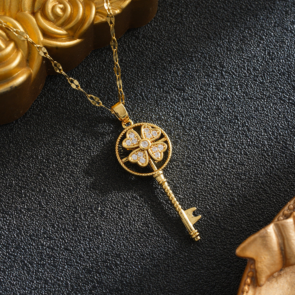 Titanium Steel Flower Pendant Necklace