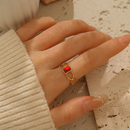 麦芽不锈钢18k金不掉色戒指绿松石开口食指戒指环 小众高级感手饰