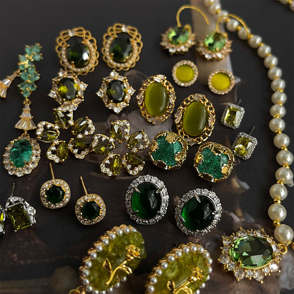 Green CZ Vintage Stud Earrings