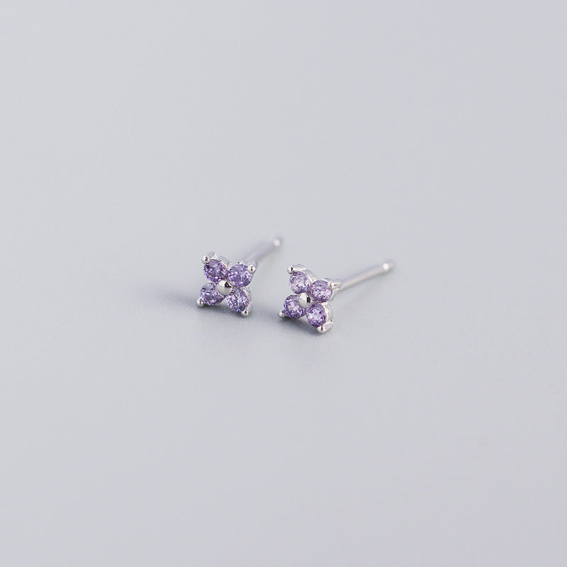S925 Four-Leaf Flower Stud Earrings