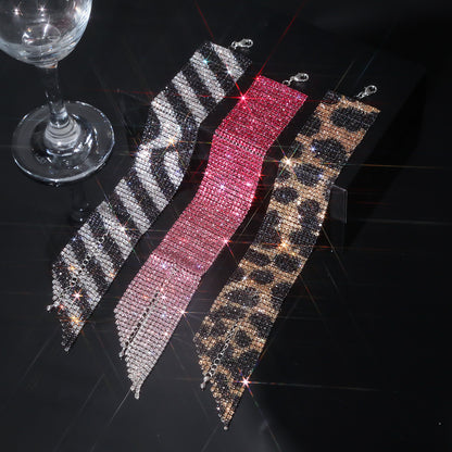 DINGKA 夸张超闪宽边水钻流苏手链女 时尚百搭满钻手镯网红手饰