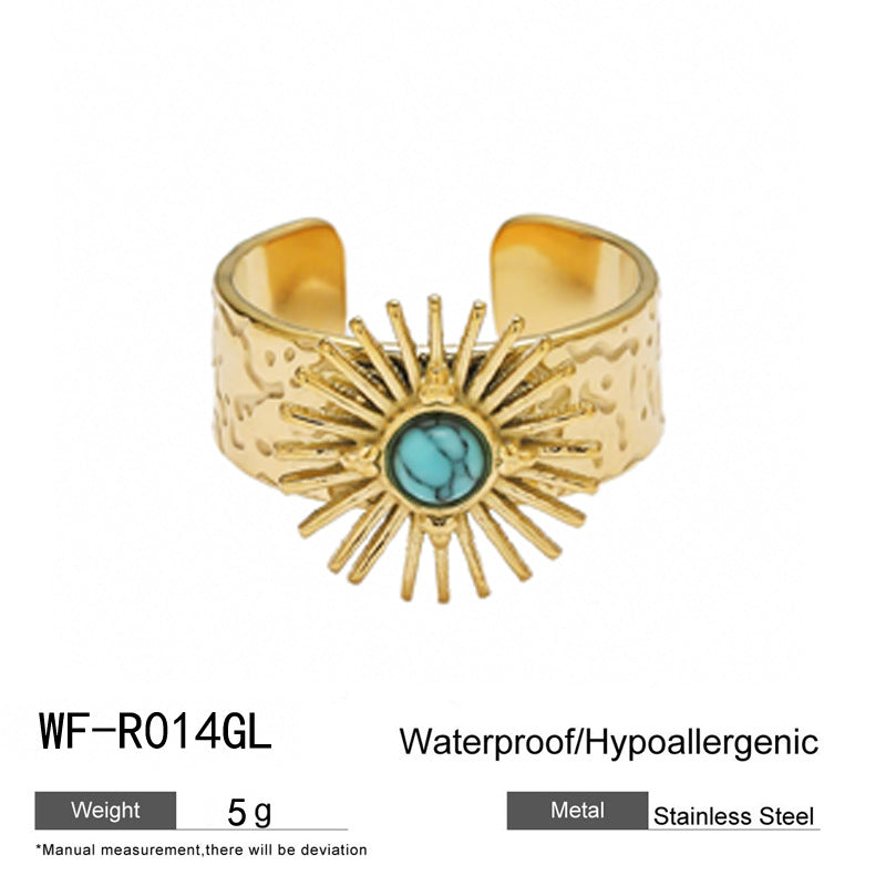麦芽不锈钢18k金不掉色戒指绿松石开口食指戒指环 小众高级感手饰