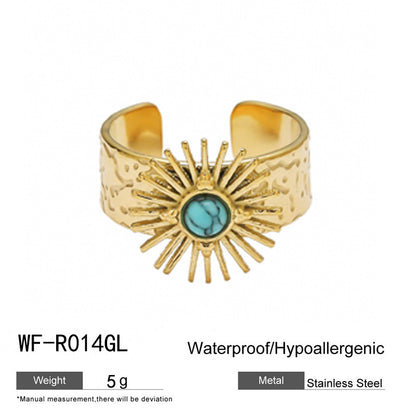 麦芽不锈钢18k金不掉色戒指绿松石开口食指戒指环 小众高级感手饰