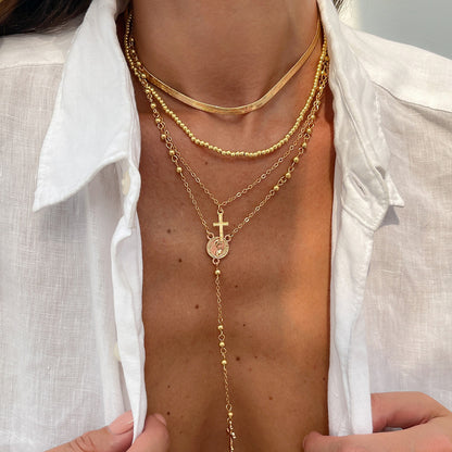 欧美跨境嘻哈ins风镶钻十字架吊坠项链 时尚仿珍珠链条叠戴项饰女