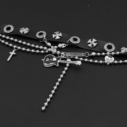 暗黑哥特y2k辣妹链条十字架吉他项圈颈带choker亚文化朋克项链潮