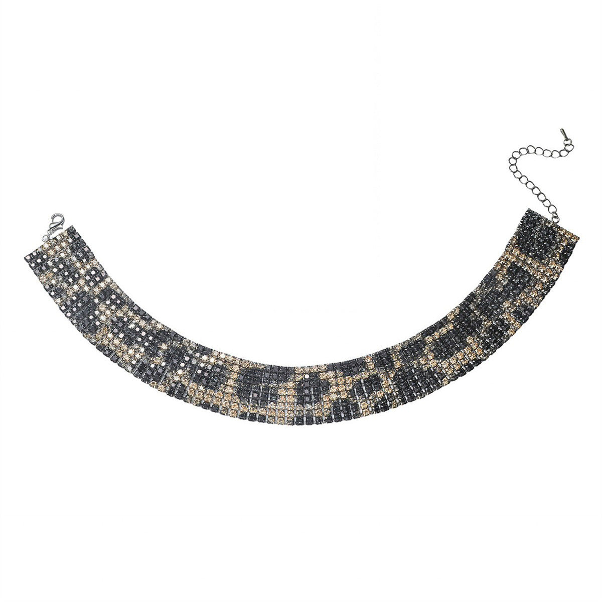 欧美跨境 8排高档奢华满钻豹纹项链锁骨链女 高级感网红项圈项饰