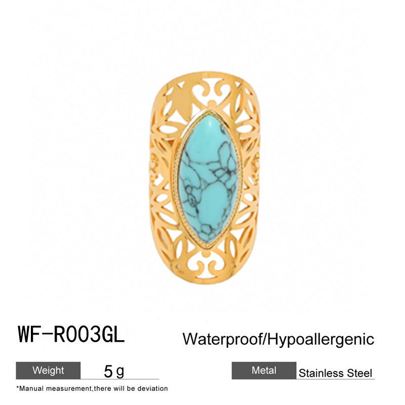 麦芽不锈钢18k金不掉色戒指绿松石开口食指戒指环 小众高级感手饰