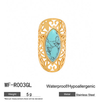 麦芽不锈钢18k金不掉色戒指绿松石开口食指戒指环 小众高级感手饰