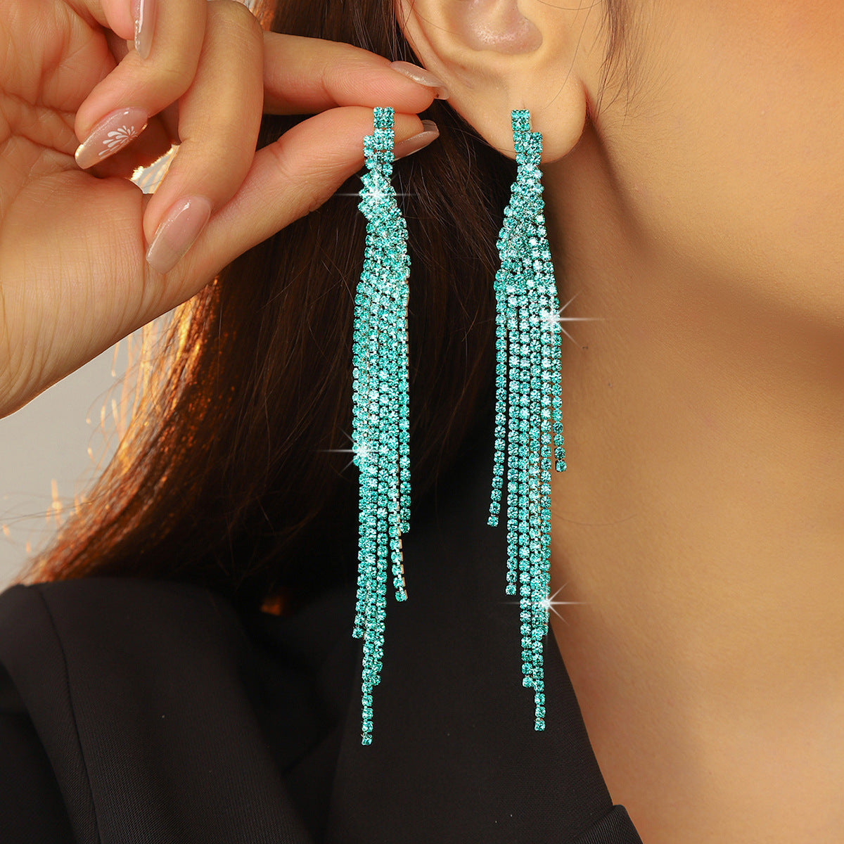 速卖通货源 时尚百搭超闪长款流苏耳环女 个性夸张耳钉耳饰品批发