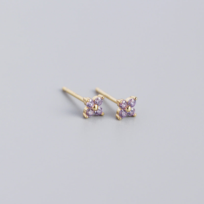 S925 Four-Leaf Flower Stud Earrings