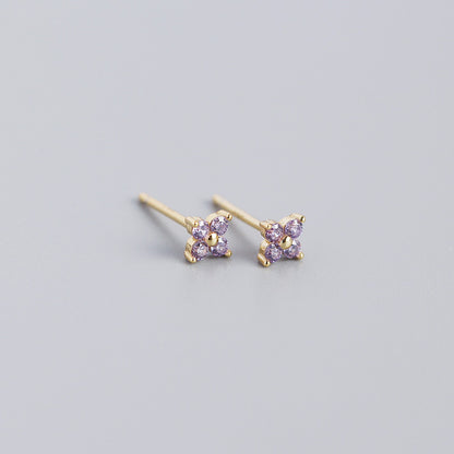 S925 Four-Leaf Flower Stud Earrings