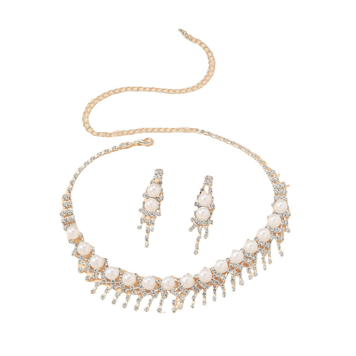 欧美热销新娘圆圈水钻套链婚纱配饰时尚水滴耳环项链套装水晶