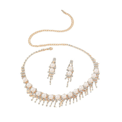 欧美热销新娘圆圈水钻套链婚纱配饰时尚水滴耳环项链套装水晶