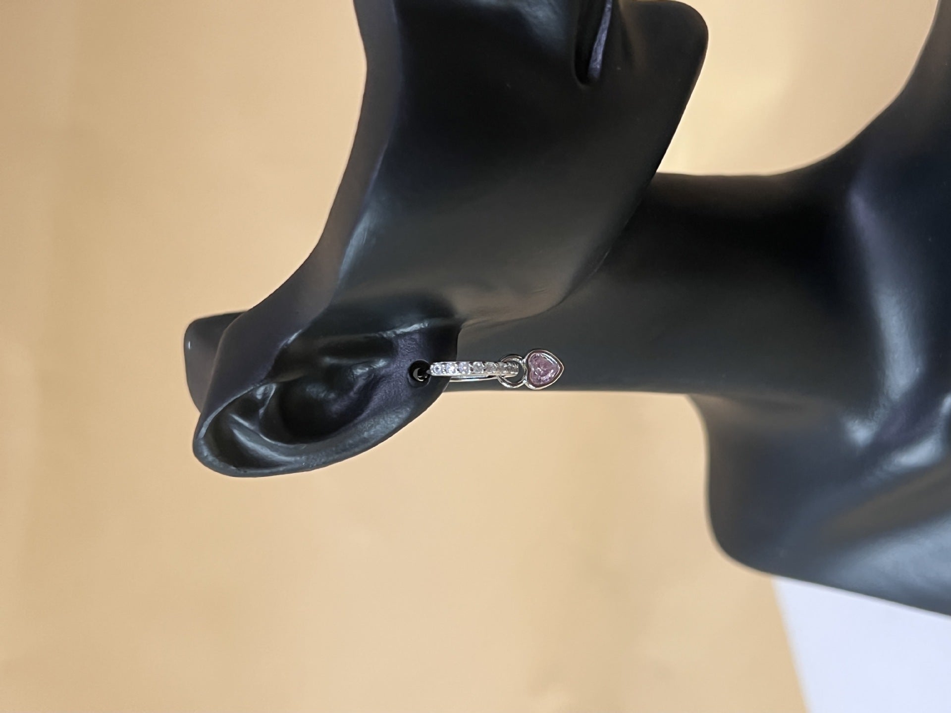 S925 Silver Pink Heart Hoop Earrings