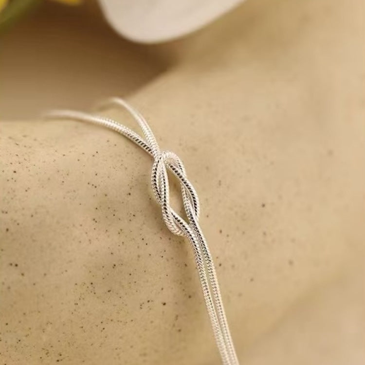 925 Silver Plated Knot Double Layer Bracelet for Women, Light Luxury & Trendy