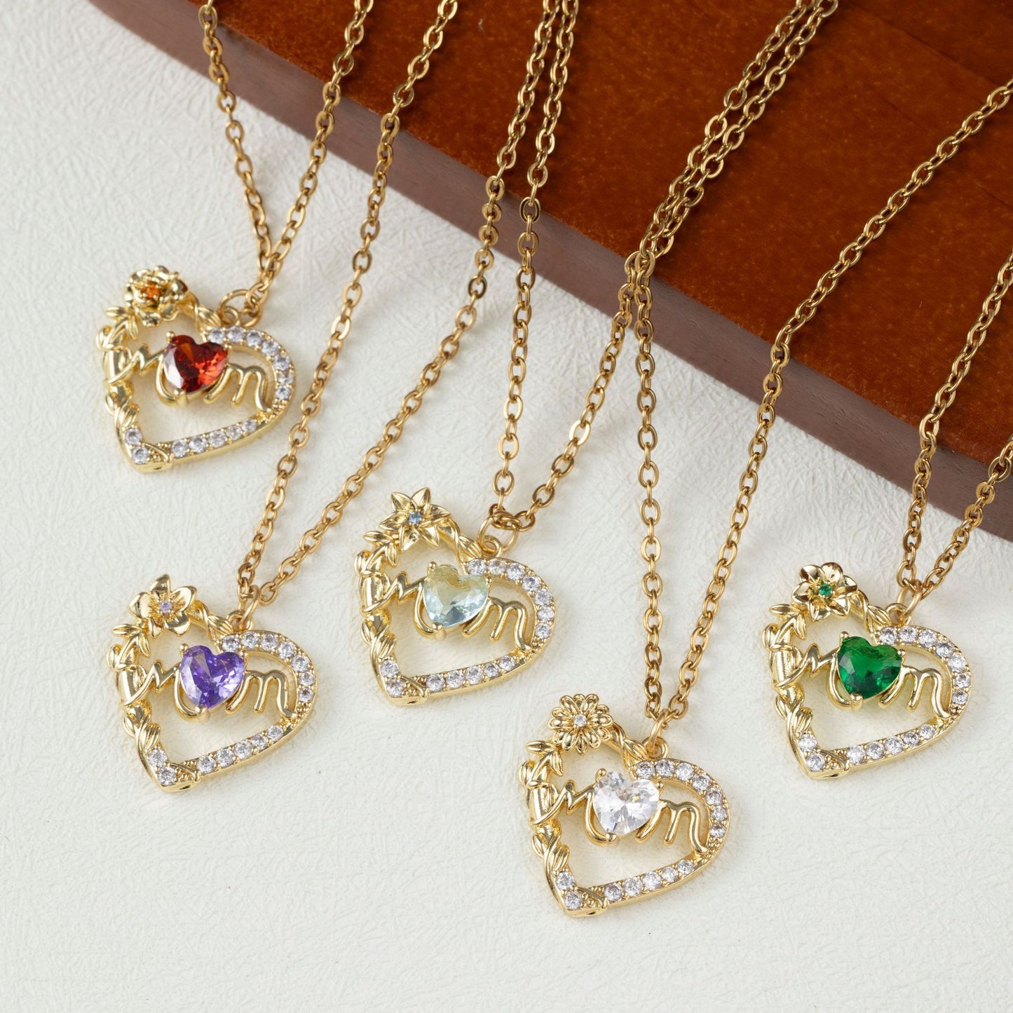 Women's Heart Pendant Necklace with Sparkling Zircons & 12 Birthstones