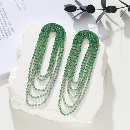 町卡饰品气质奢华闪亮水钻长款耳环女时尚渐变彩色流苏大耳环耳饰