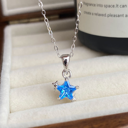 S925 Silver and Blue Zircon Star Necklace