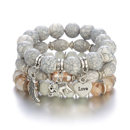 Boho Multi-Layer Stackable Beaded Stretch Bracelet, Bohemian Wrap Bracelet with Tassel & "I Love You" Charm