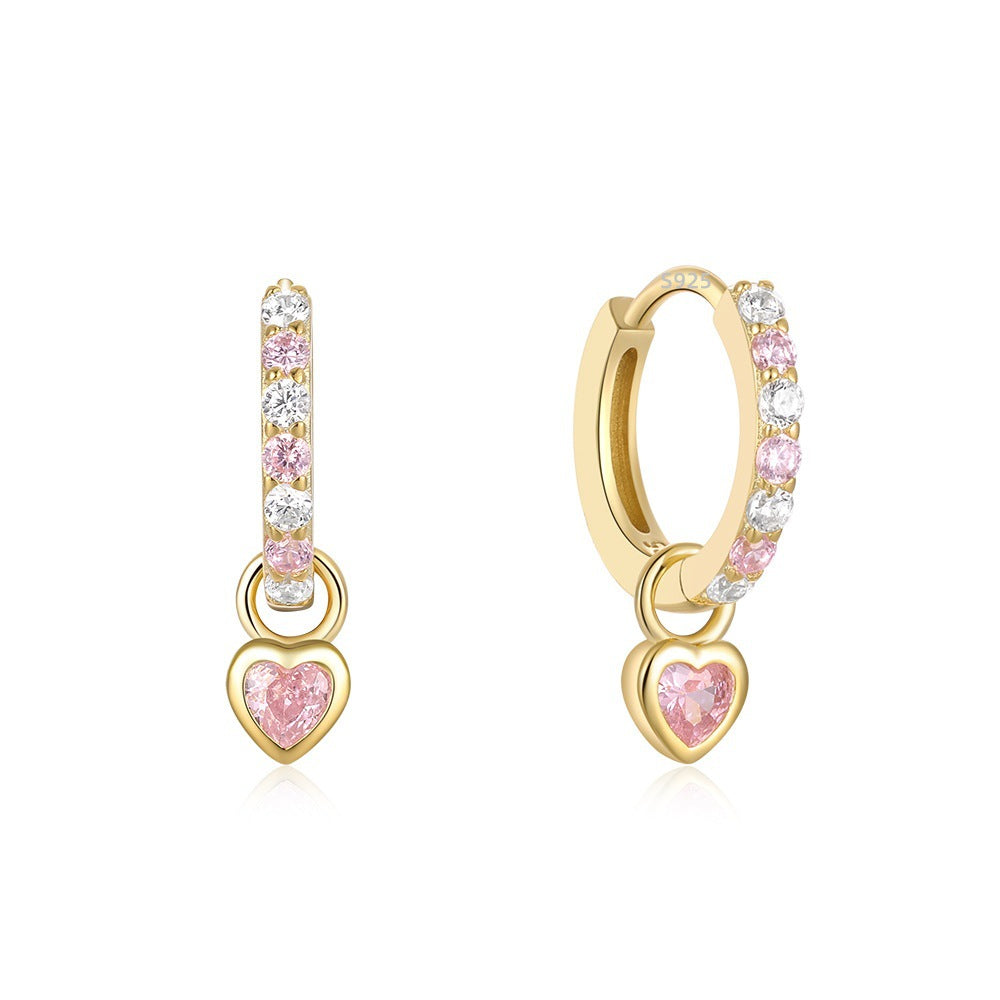 S925 Silver Pink Heart Hoop Earrings